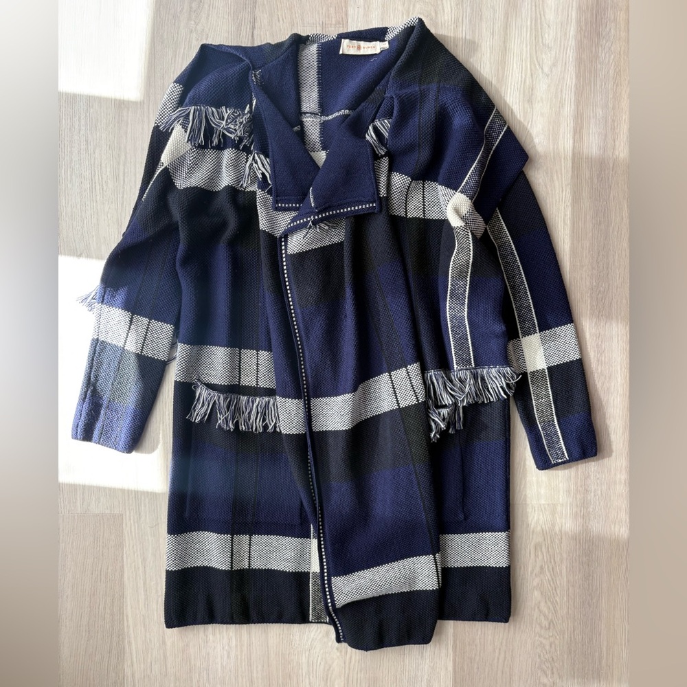 Tory Burch Navy Plaid Sweater Cardigan